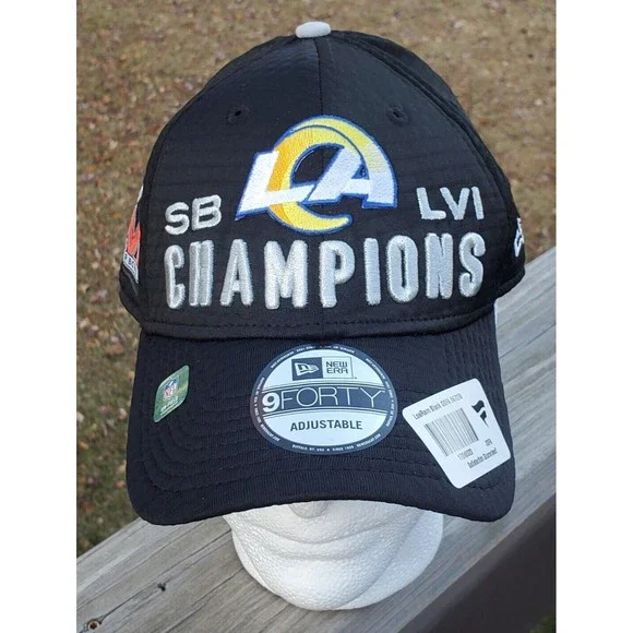 New Era Los Angeles Rams Hat Mens 9FORTY Black Snapback Super Bowl LVI Champions - Picture 1 of 11